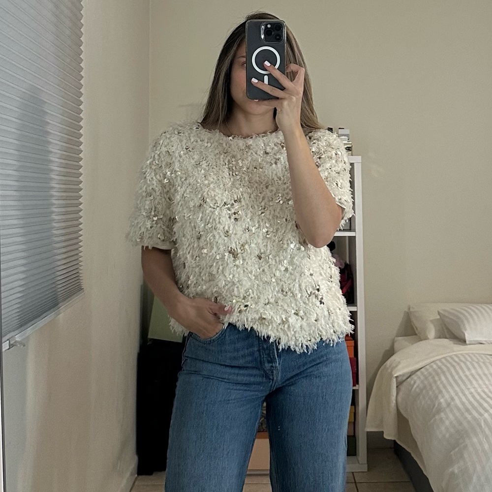 Zara Textured Cream Blouse
